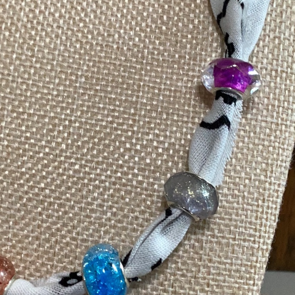 (#157) Boho Scarf Necklace with Colorful Glass Beads - Picture 2 of 4